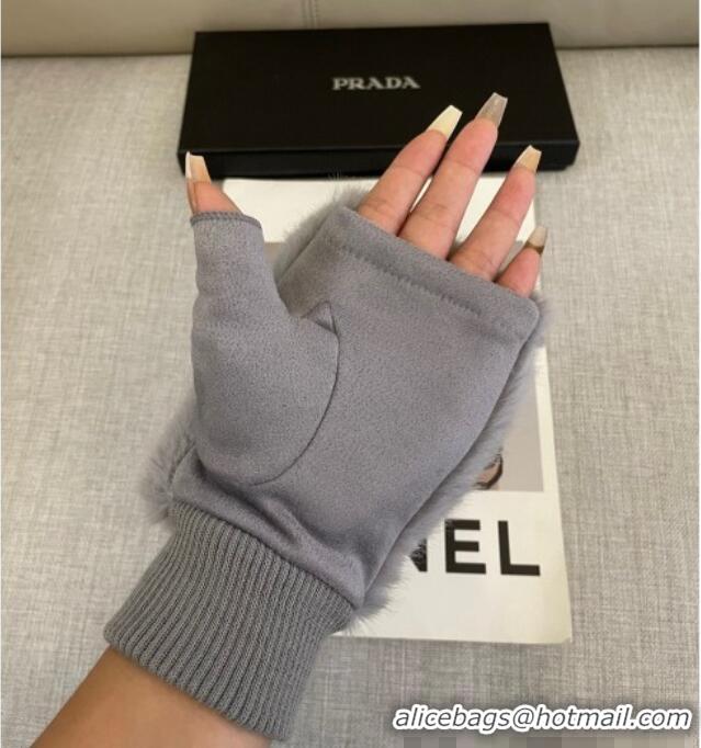 Famous Brand Prada Wool and MinkFur-Like Gloves 1129 Grey 2024