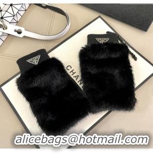 Luxury Discount Prada Wool and MinkFur-Like Gloves 1129 Black 2024