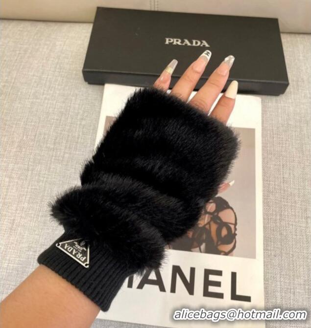 Luxury Discount Prada Wool and MinkFur-Like Gloves 1129 Black 2024
