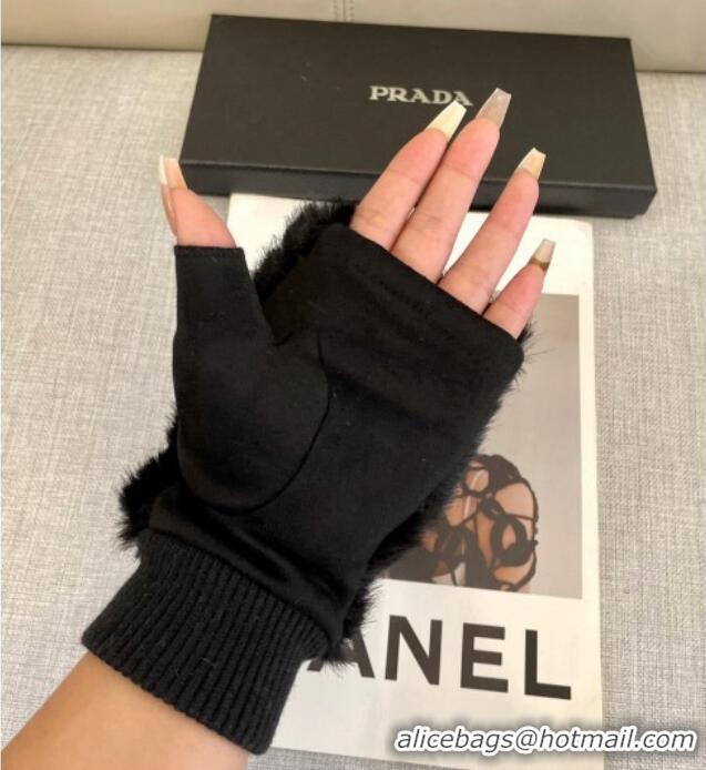 Luxury Discount Prada Wool and MinkFur-Like Gloves 1129 Black 2024