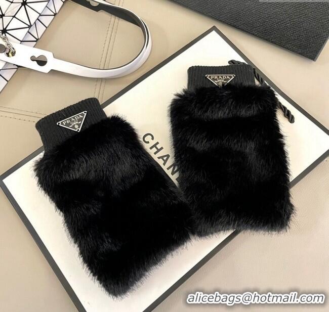 Luxury Discount Prada Wool and MinkFur-Like Gloves 1129 Black 2024