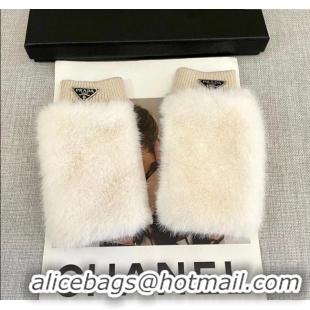Top Grade Prada Wool and MinkFur-Like Gloves 1129 White 2024