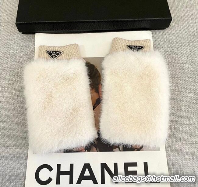 Top Grade Prada Wool and MinkFur-Like Gloves 1129 White 2024