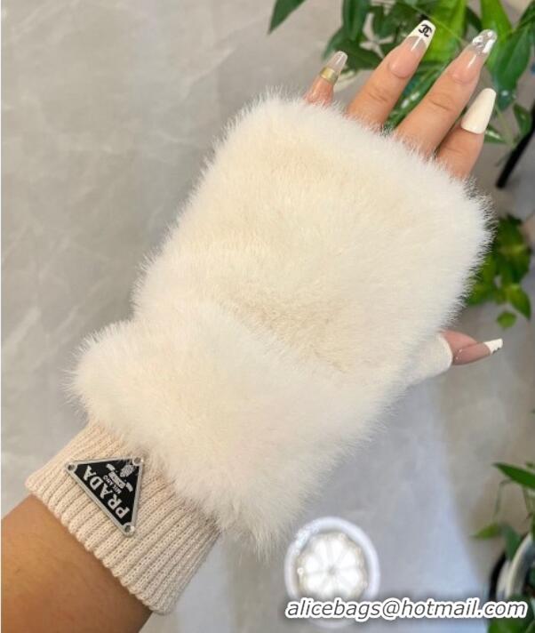 Top Grade Prada Wool and MinkFur-Like Gloves 1129 White 2024