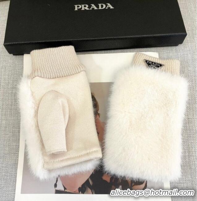 Top Grade Prada Wool and MinkFur-Like Gloves 1129 White 2024