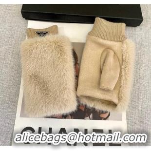 Trendy Design Prada Wool and MinkFur-Like Gloves 1129 Beige 2024