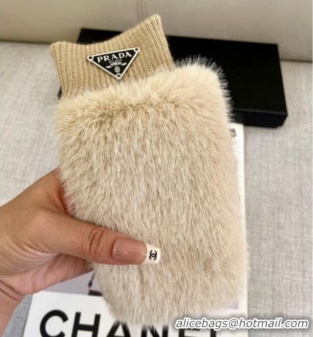 Trendy Design Prada Wool and MinkFur-Like Gloves 1129 Beige 2024
