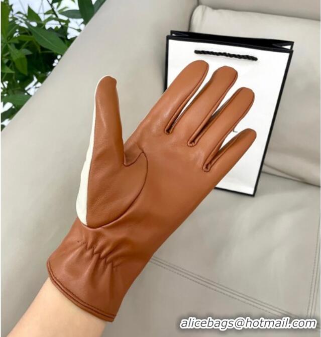 Top Quality Prada Lambskin Gloves 1111 White/Brown 2025