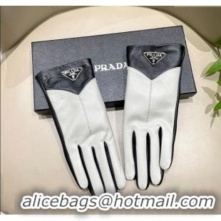 Buy Promotional Prada Lambskin Gloves 1111 White/Black 2025