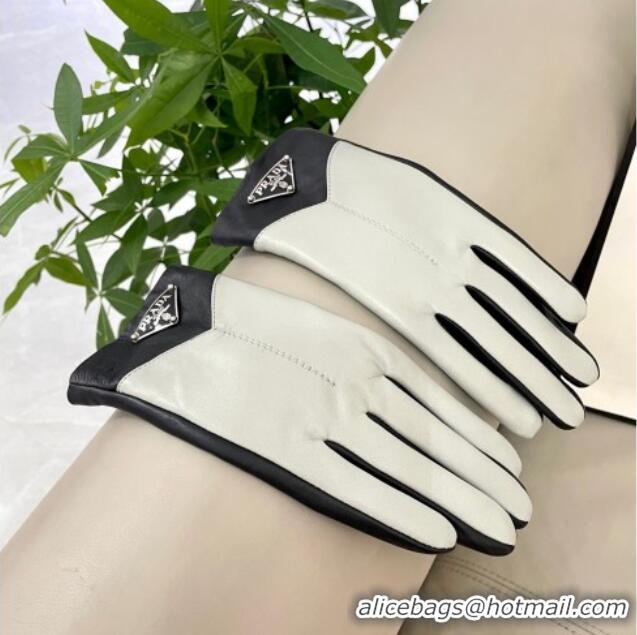 Buy Promotional Prada Lambskin Gloves 1111 White/Black 2025