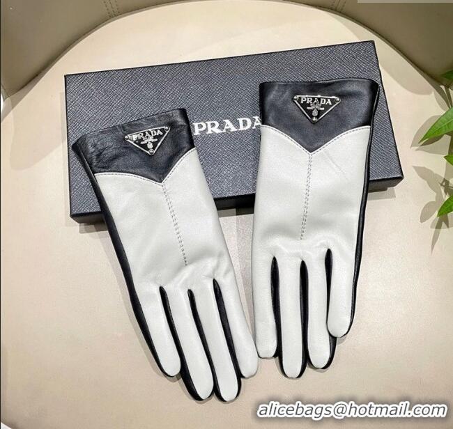 Buy Promotional Prada Lambskin Gloves 1111 White/Black 2025