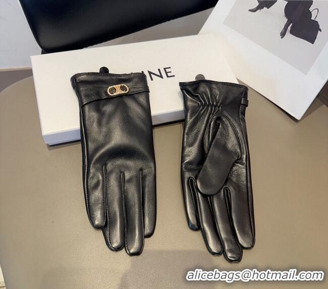Big Discount Celine Lambskin Gloves with Logo 1022 Black 2024