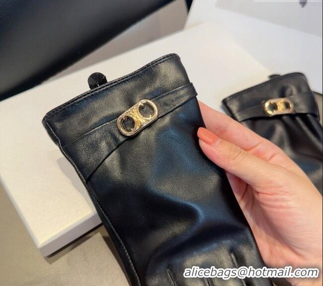 Big Discount Celine Lambskin Gloves with Logo 1022 Black 2024