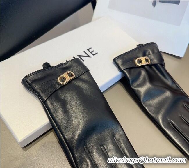 Big Discount Celine Lambskin Gloves with Logo 1022 Black 2024