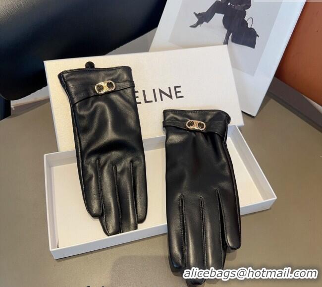 Big Discount Celine Lambskin Gloves with Logo 1022 Black 2024