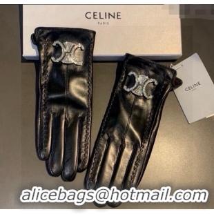 New Design Celine Lambskin and Cashmere Gloves with Strass 1111 Black 2025