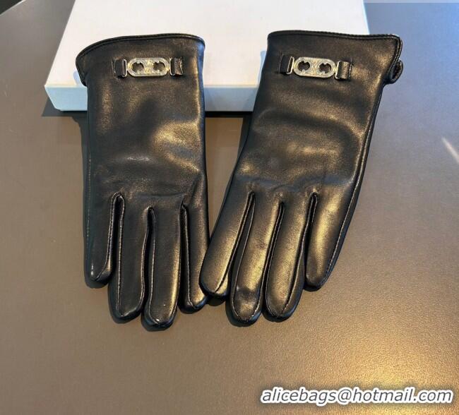 Good Taste Celine Lambskin and Cashmere Gloves with Logo 1111 Black 2025