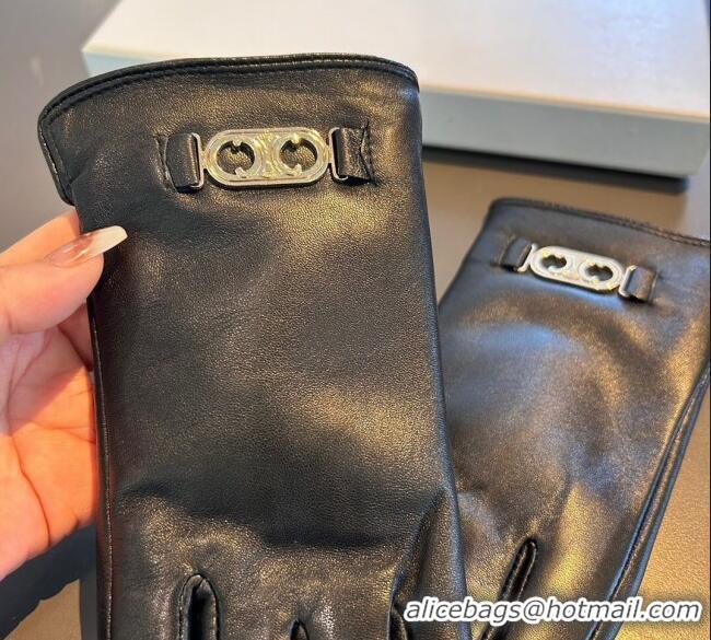 Good Taste Celine Lambskin and Cashmere Gloves with Logo 1111 Black 2025