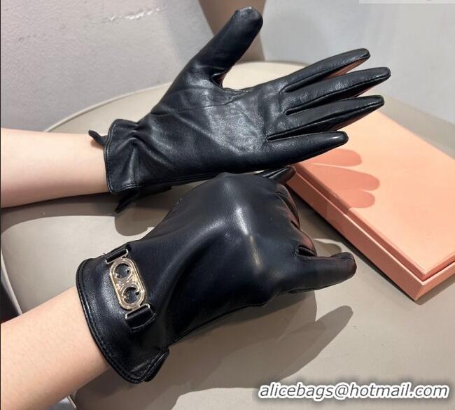 Good Taste Celine Lambskin and Cashmere Gloves with Logo 1111 Black 2025