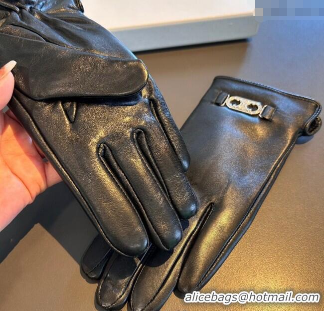 Good Taste Celine Lambskin and Cashmere Gloves with Logo 1111 Black 2025