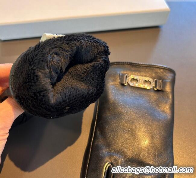 Good Taste Celine Lambskin and Cashmere Gloves with Logo 1111 Black 2025