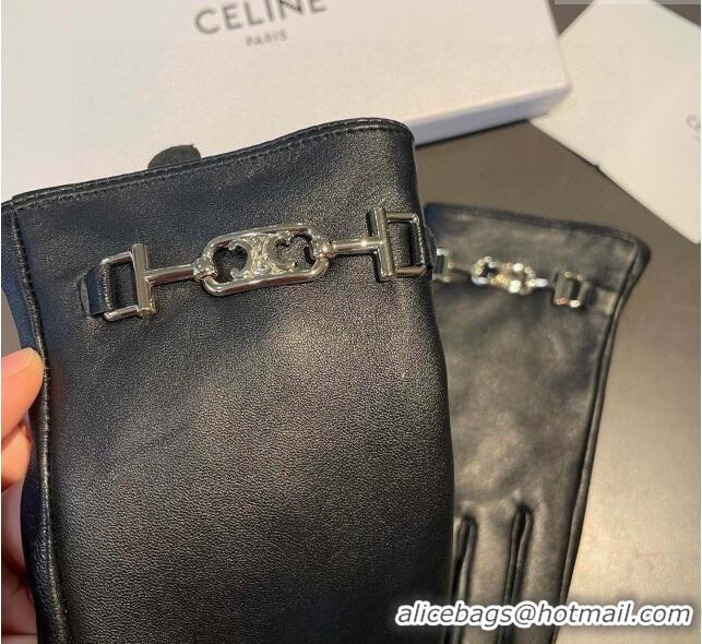 Top Grade Celine Lambskin and Cashmere Gloves with Chain 1111 Black 2025