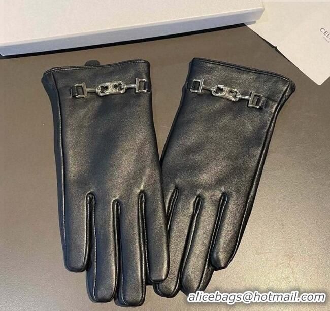 Top Grade Celine Lambskin and Cashmere Gloves with Chain 1111 Black 2025