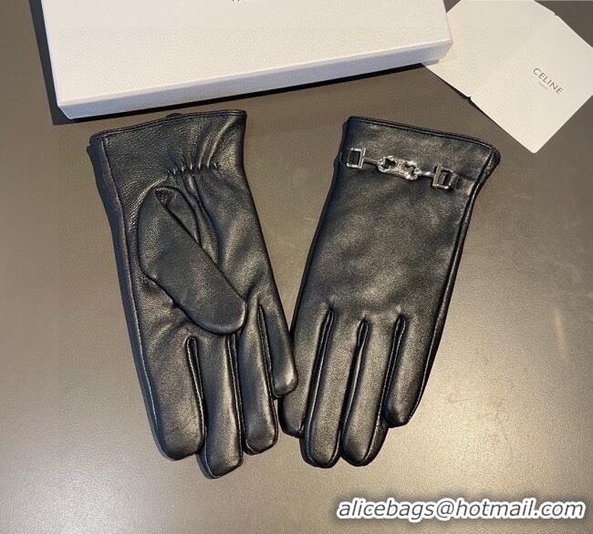 Top Grade Celine Lambskin and Cashmere Gloves with Chain 1111 Black 2025