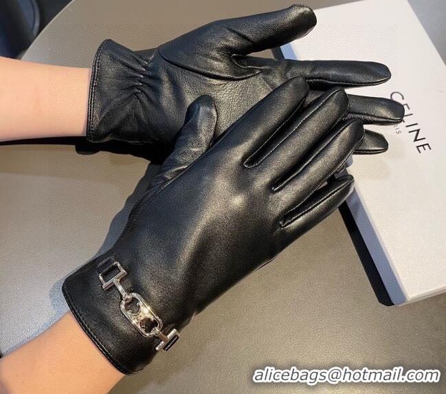 Top Grade Celine Lambskin and Cashmere Gloves with Chain 1111 Black 2025