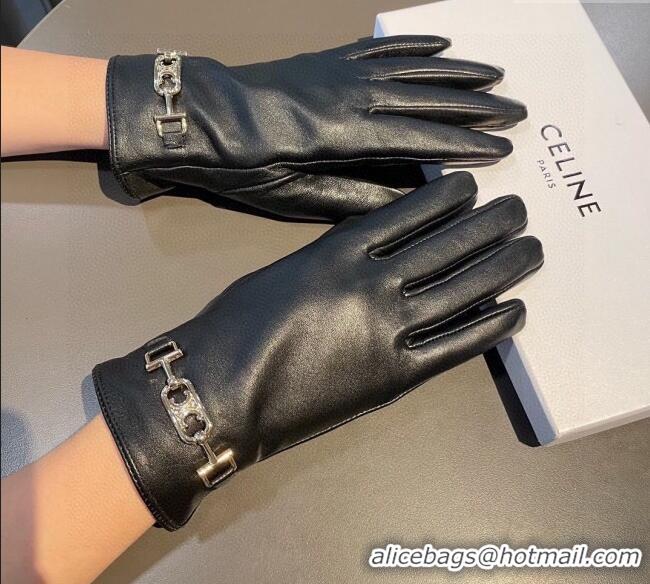 Top Grade Celine Lambskin and Cashmere Gloves with Chain 1111 Black 2025