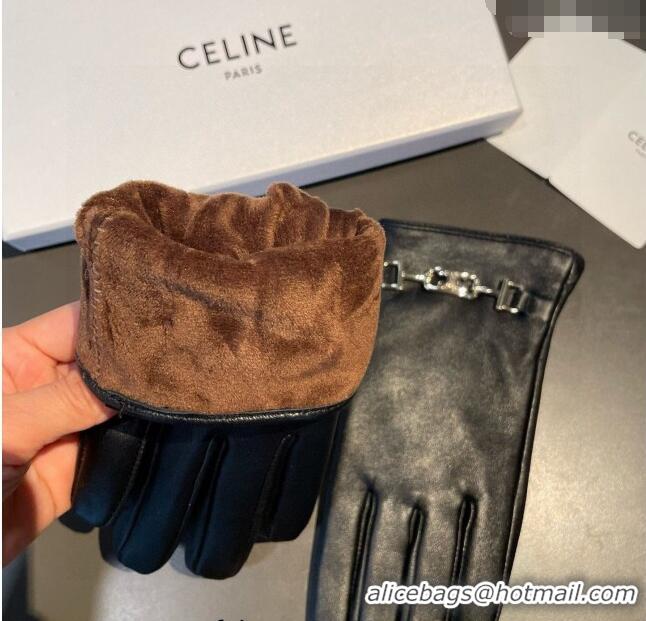 Top Grade Celine Lambskin and Cashmere Gloves with Chain 1111 Black 2025