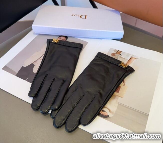 Discount Dior Leather and Cashmere Gloves with Signature 1023 Black 2024