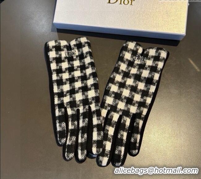 Low Cost Dior Check Wool Gloves 1023 Black/White 2024