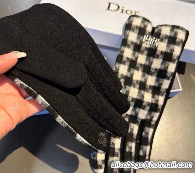 Low Cost Dior Check Wool Gloves 1023 Black/White 2024