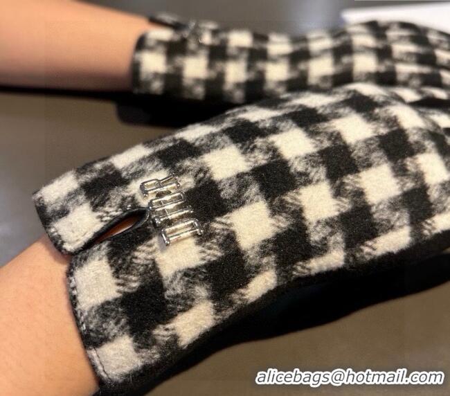 Low Cost Dior Check Wool Gloves 1023 Black/White 2024