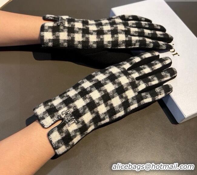 Low Cost Dior Check Wool Gloves 1023 Black/White 2024