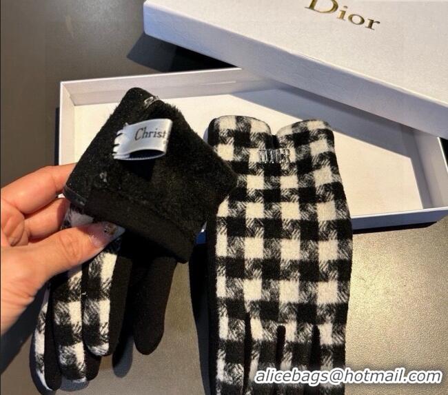 Low Cost Dior Check Wool Gloves 1023 Black/White 2024