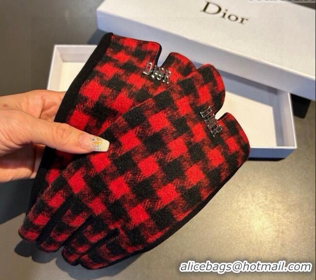 Most Popular Dior Check Wool Gloves 1023 Red 2024