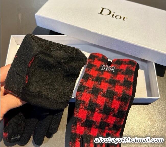 Most Popular Dior Check Wool Gloves 1023 Red 2024