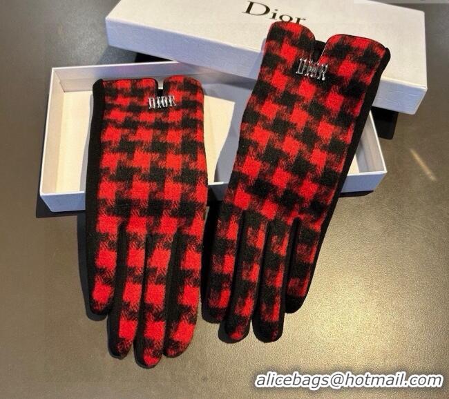 Most Popular Dior Check Wool Gloves 1023 Red 2024