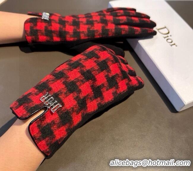 Most Popular Dior Check Wool Gloves 1023 Red 2024