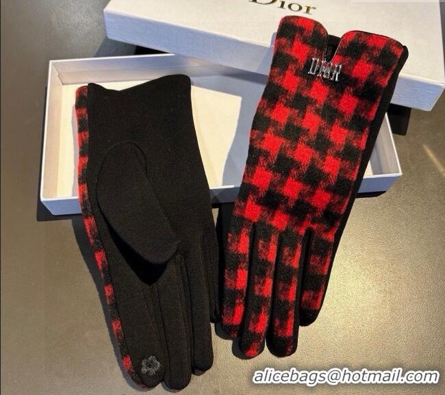 Most Popular Dior Check Wool Gloves 1023 Red 2024
