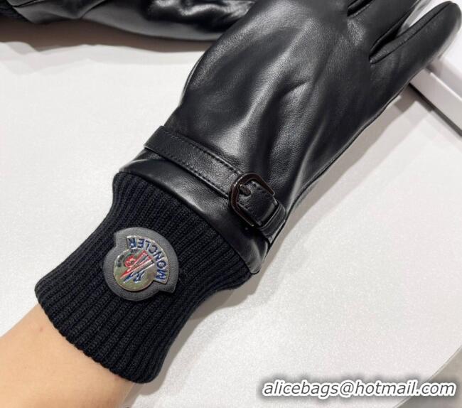 Good Quality Moncler Lambskin and Cashmere Gloves 0111 Black 2024