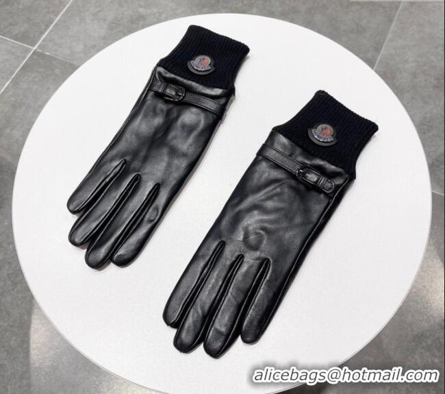 Good Quality Moncler Lambskin and Cashmere Gloves 0111 Black 2024