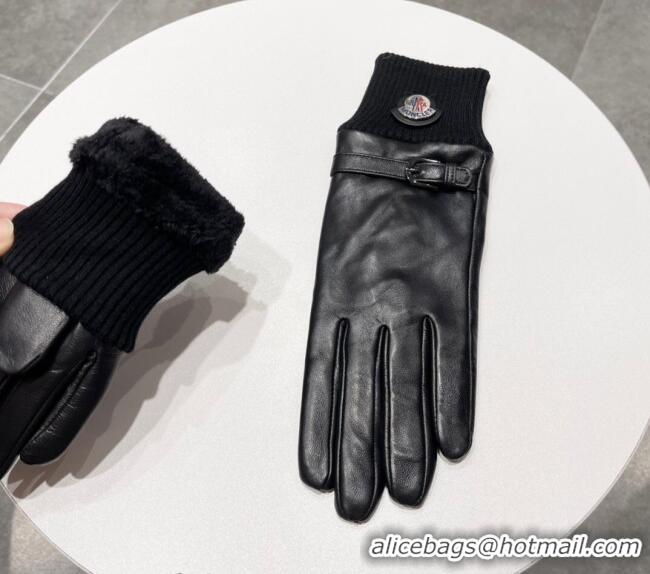 Good Quality Moncler Lambskin and Cashmere Gloves 0111 Black 2024