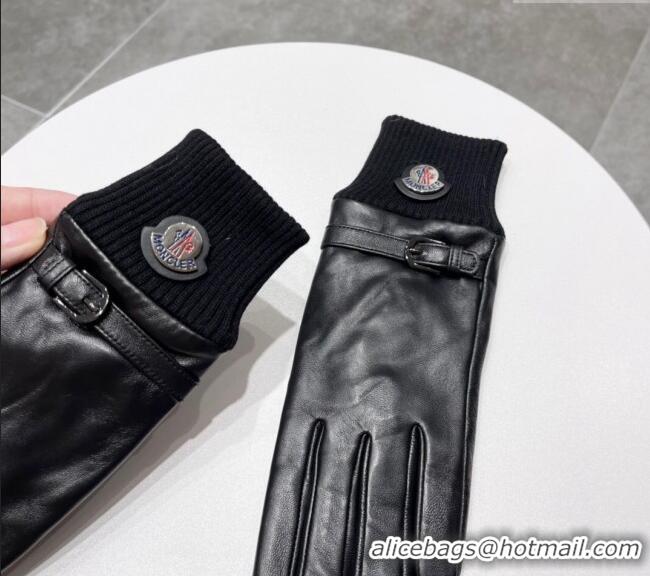 Good Quality Moncler Lambskin and Cashmere Gloves 0111 Black 2024