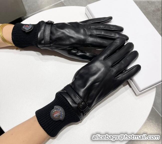 Good Quality Moncler Lambskin and Cashmere Gloves 0111 Black 2024