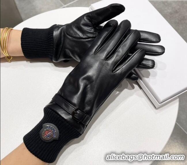 Good Quality Moncler Lambskin and Cashmere Gloves 0111 Black 2024