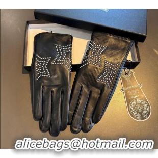 Luxury Cheap Chrome Hearts Lambskin and Cashmere Gloves with Studded Star 0111 Black 2024