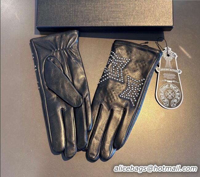 Luxury Cheap Chrome Hearts Lambskin and Cashmere Gloves with Studded Star 0111 Black 2024